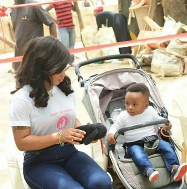 Adorable Photos Of Tonto Dikeh And Her Son Playing Football